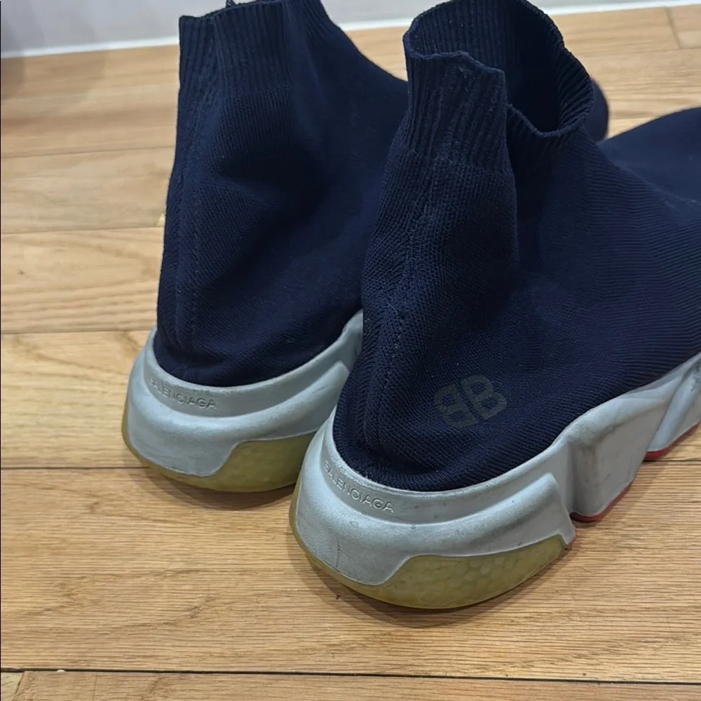 Balenciaga Bb Speed Trainers In Blue Marine Polyester Athletic Shoes Sneakers - Picture 4 of 5